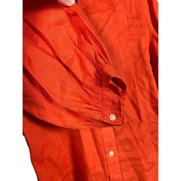 Lauren Ralph Lauren Women Linen Puff-Sleeve Blouse Sz Small Sunset Orange Casual - Picture 5 of 8
